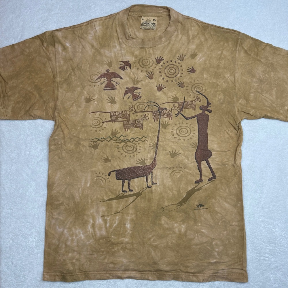 VTG‎ The Mountain Tie Dye T Shirt XL Native American Cave Art Tribal Graphic Tee